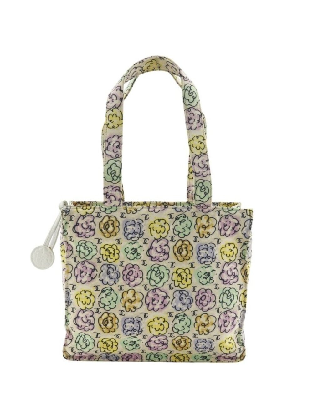 Chanel Camellia Print Mini Handbag Nylon Ivory Tote Bag